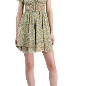 Juniors Milkmaid Floral Mini Dress Cottagecore / Fairy‎ Aesthetic Festival Wear
